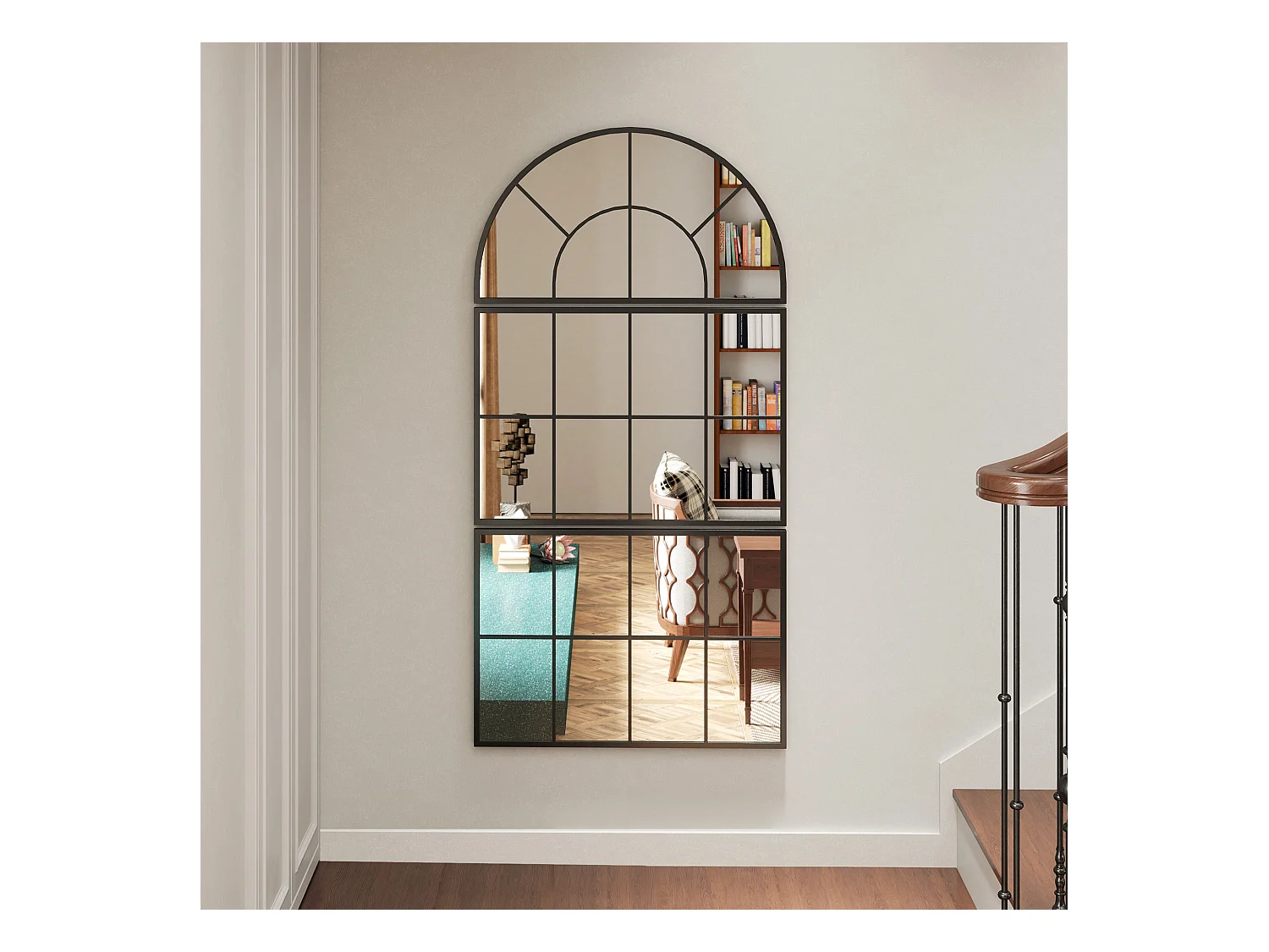 Specchio da parete ad arco stile finestra 76x43cm nero