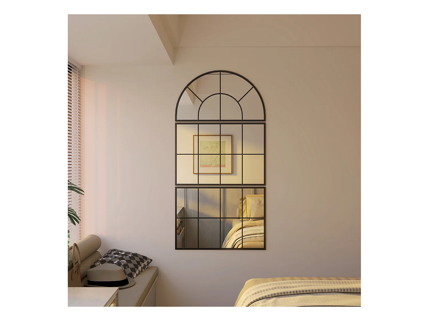 Specchio da parete ad arco stile finestra 76x43cm nero