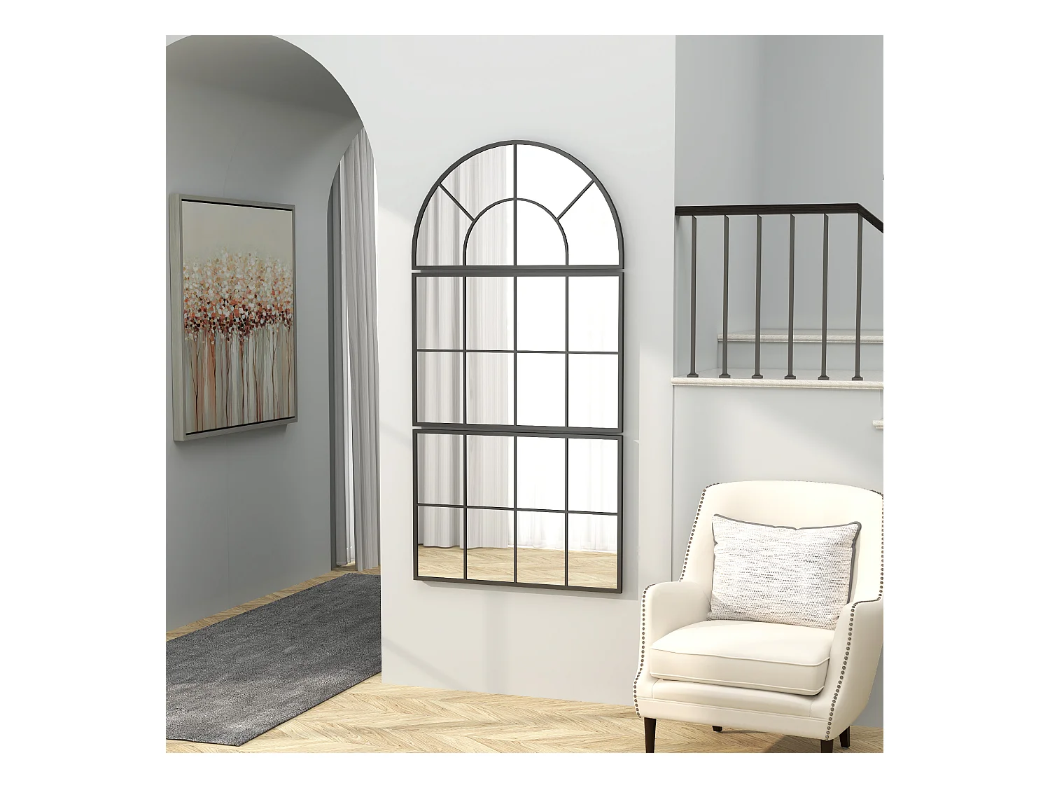 Specchio da parete ad arco stile finestra 76x43cm nero