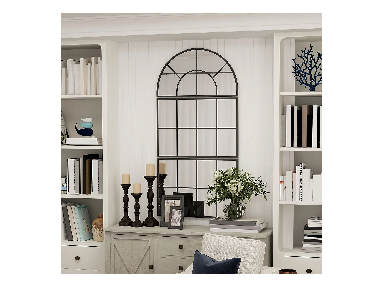 Specchio da parete ad arco stile finestra 76x43cm nero