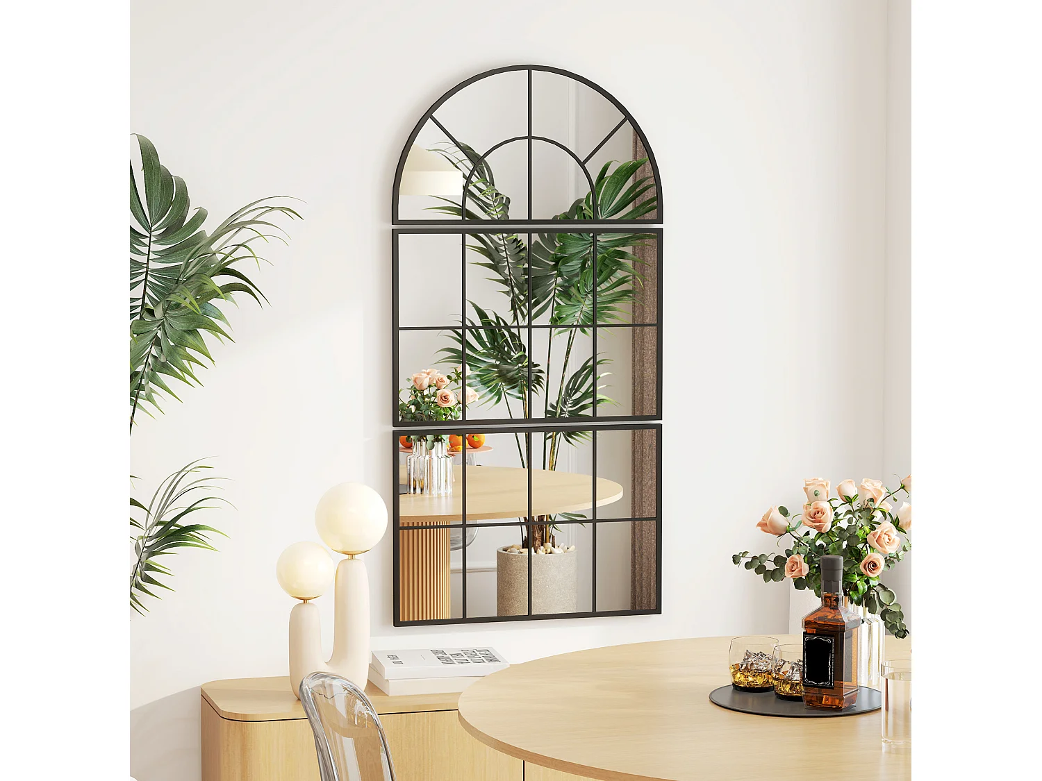 Specchio da parete ad arco stile finestra 76x43cm nero