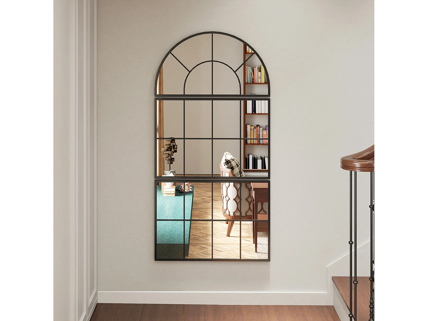 Specchio da parete ad arco stile finestra 76x43cm nero