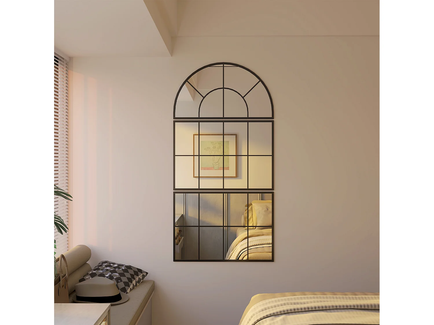 Specchio da parete ad arco stile finestra 76x43cm nero