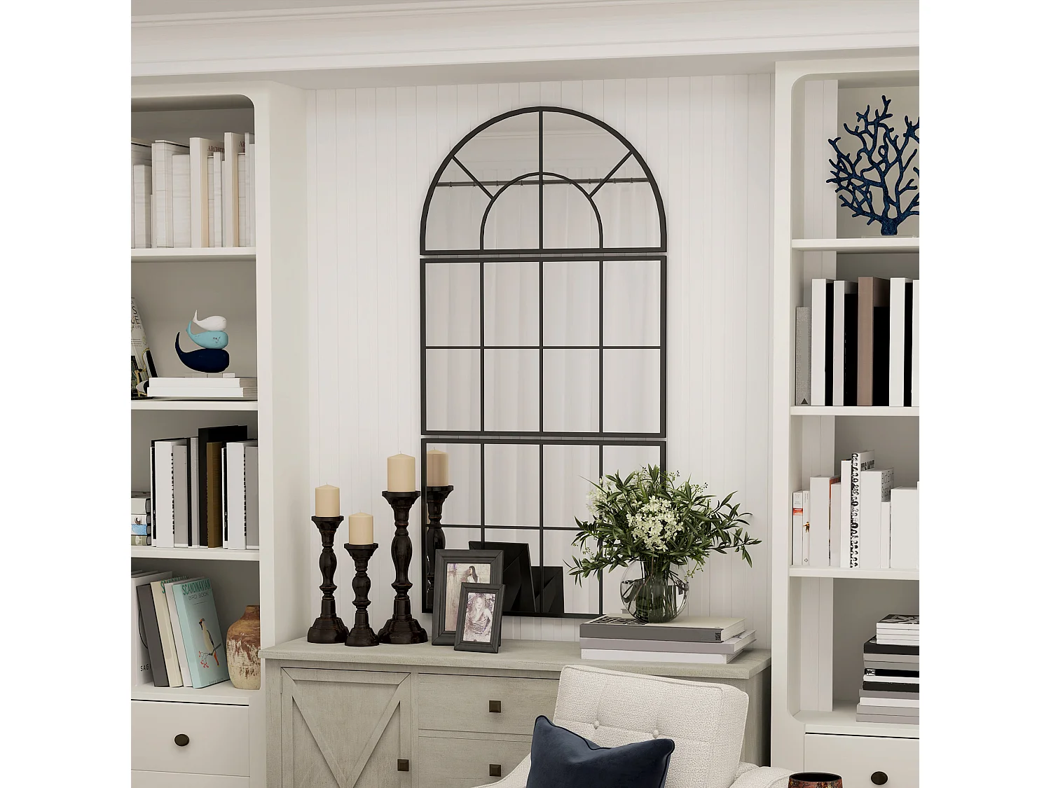 Specchio da parete ad arco stile finestra 76x43cm nero