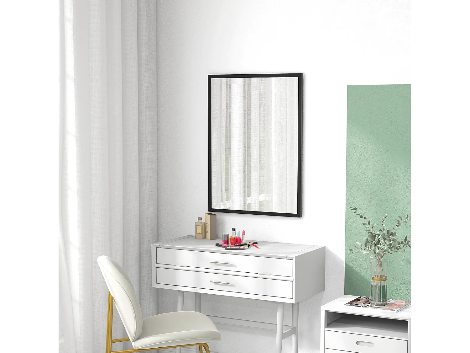 Specchio da parete rettangolare in vetro e mdf con ganci nero