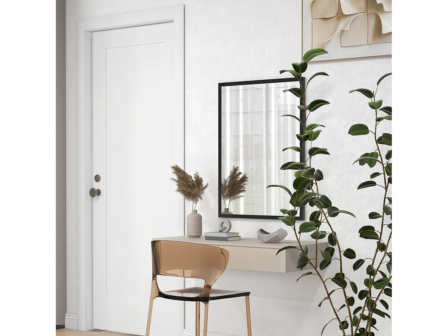 Specchio da parete rettangolare in vetro e mdf con ganci nero