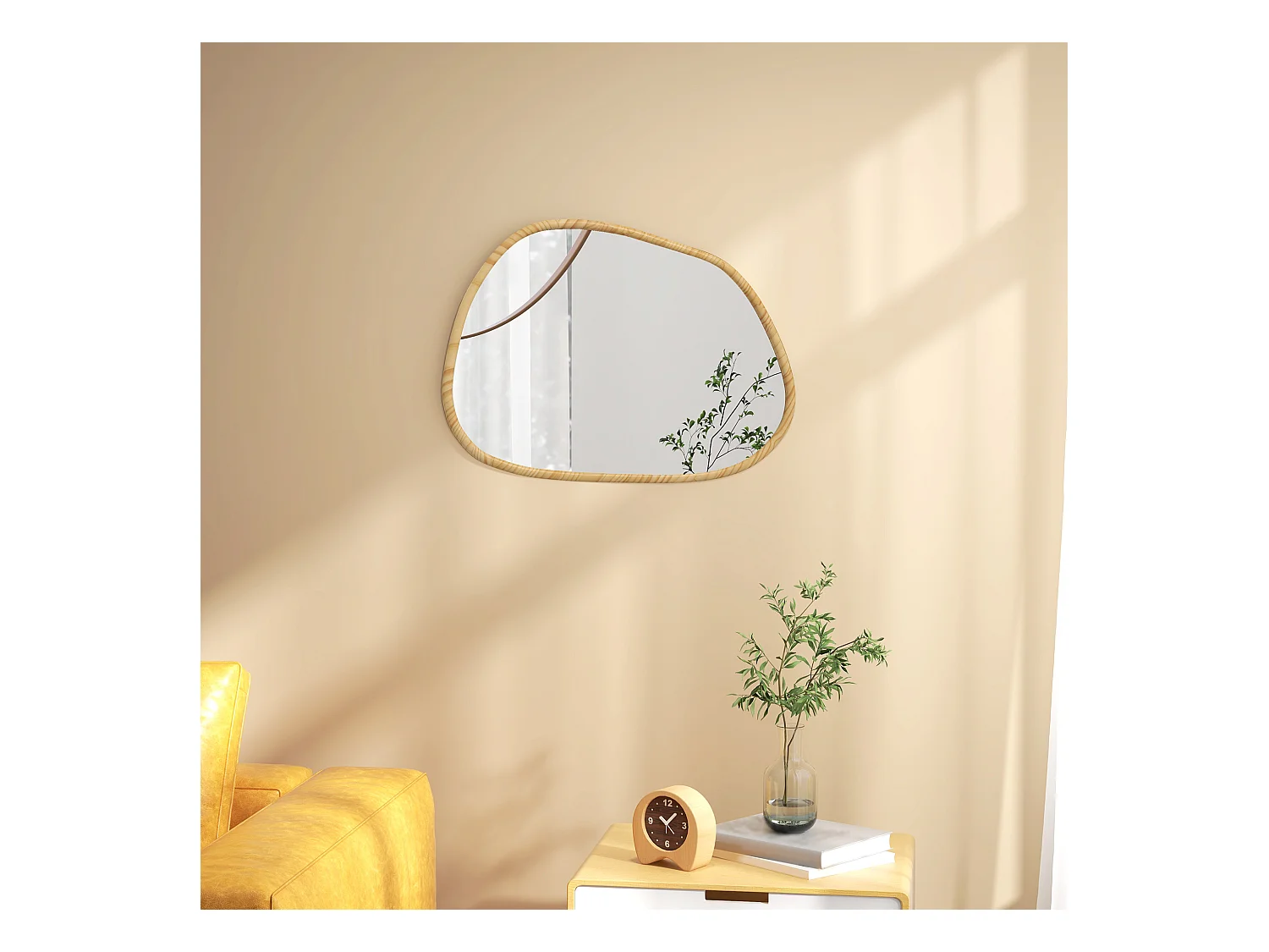 Specchio da parete moderno con bordi irregolari 80x60 cm colore legno