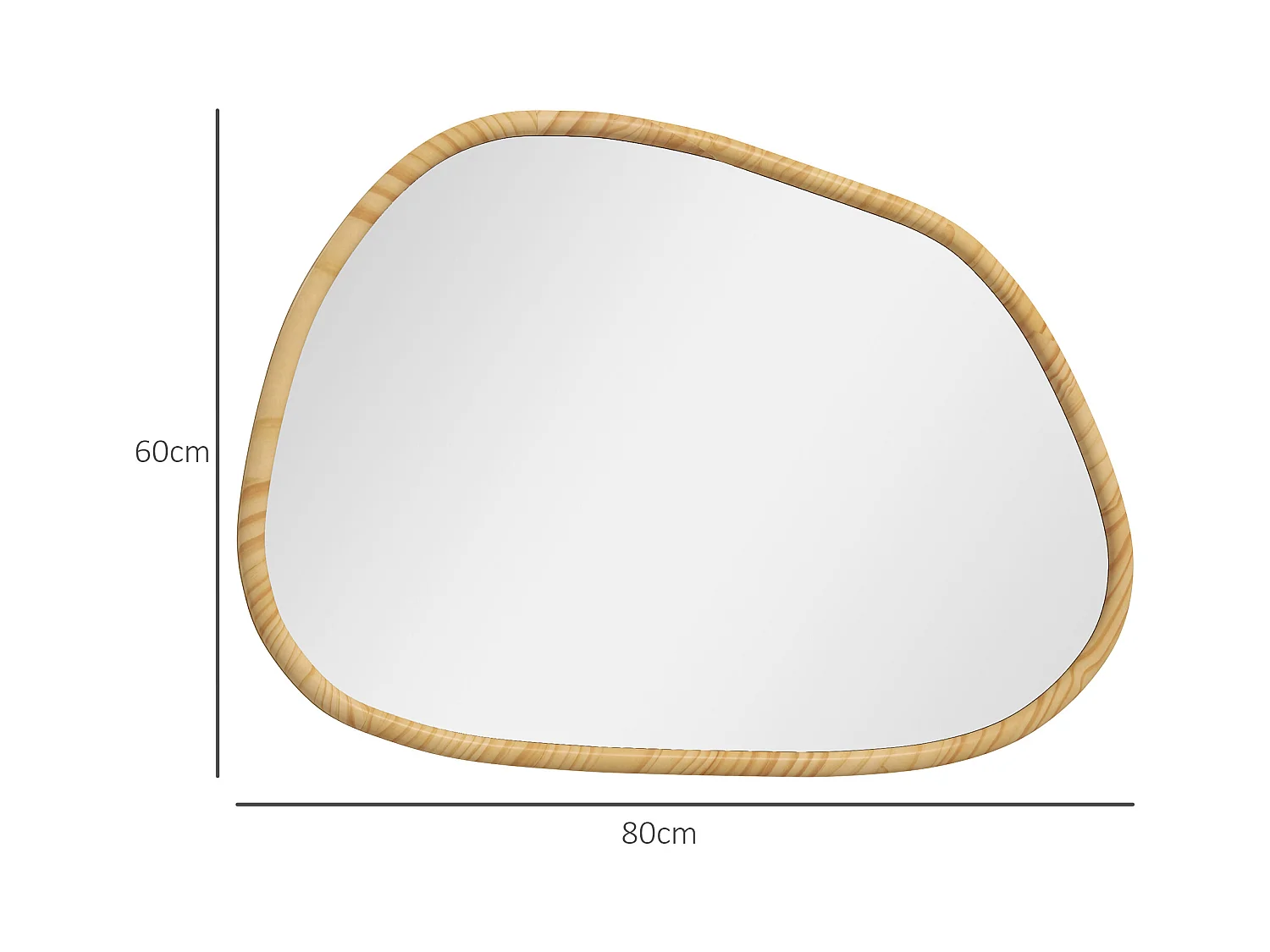 Specchio da parete moderno con bordi irregolari 80x60 cm colore legno