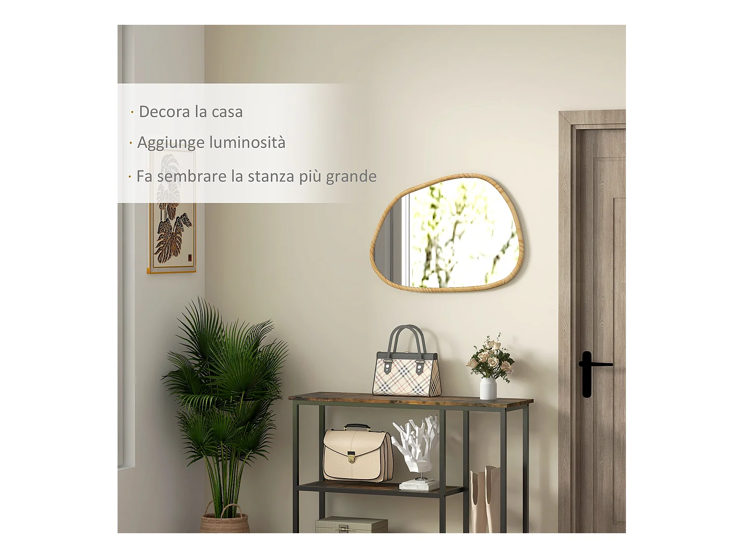 Specchio da parete moderno con bordi irregolari 80x60 cm colore legno