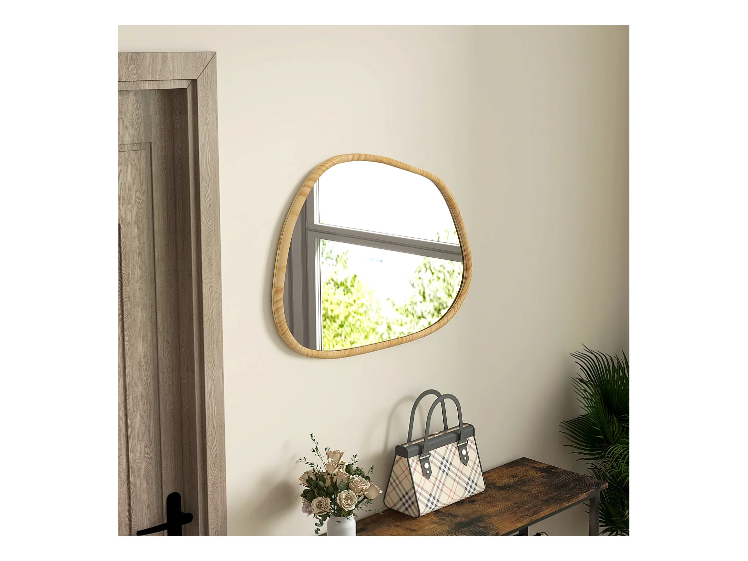 Specchio da parete moderno con bordi irregolari 80x60 cm colore legno