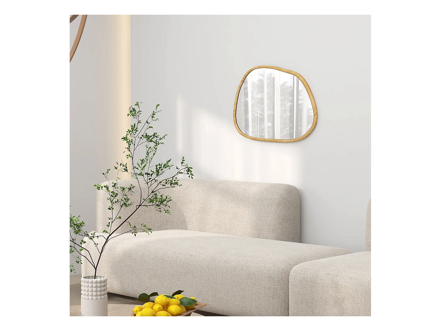 Specchio da parete moderno con bordi irregolari 80x60 cm colore legno