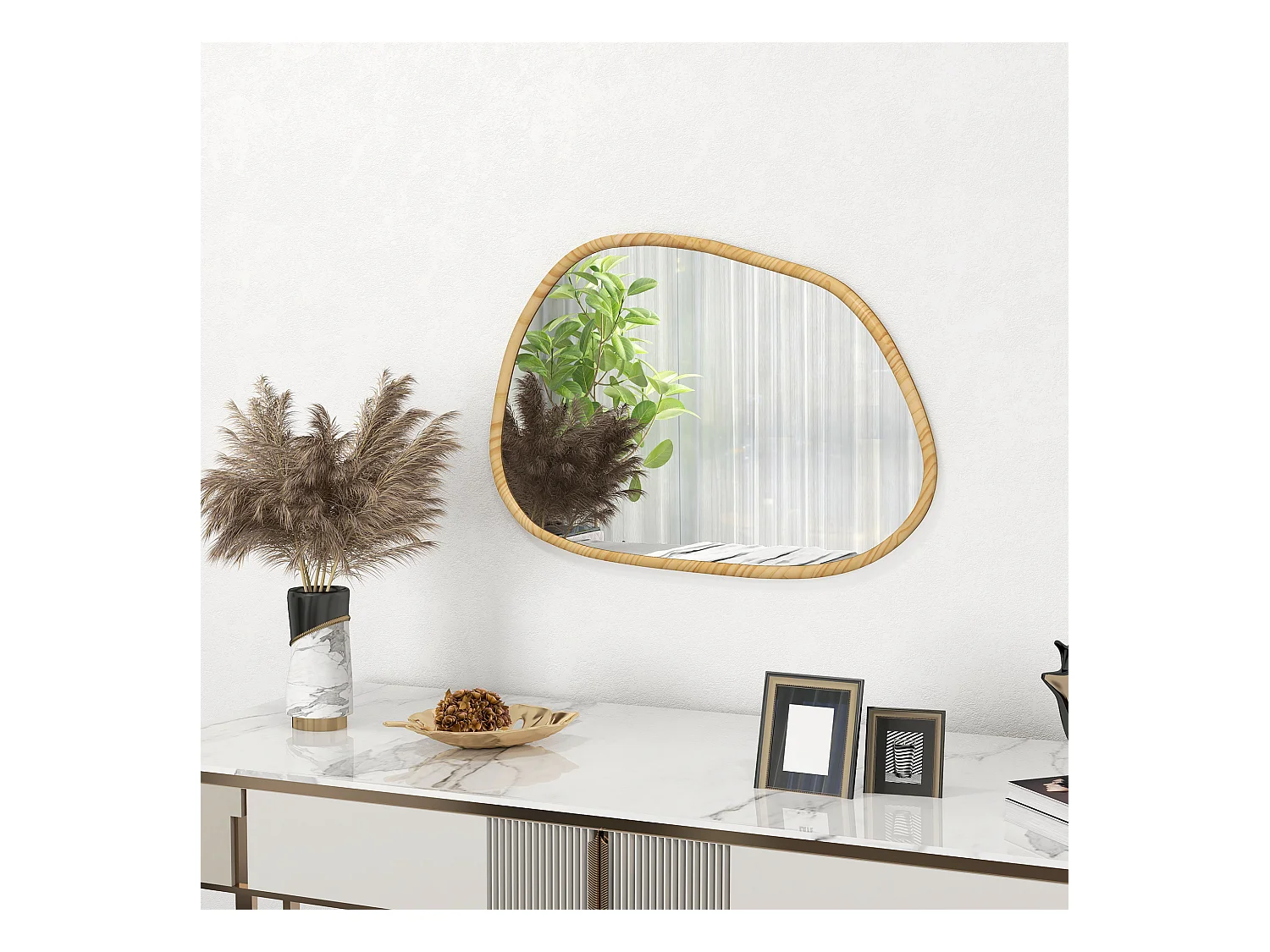 Specchio da parete moderno con bordi irregolari 80x60 cm colore legno