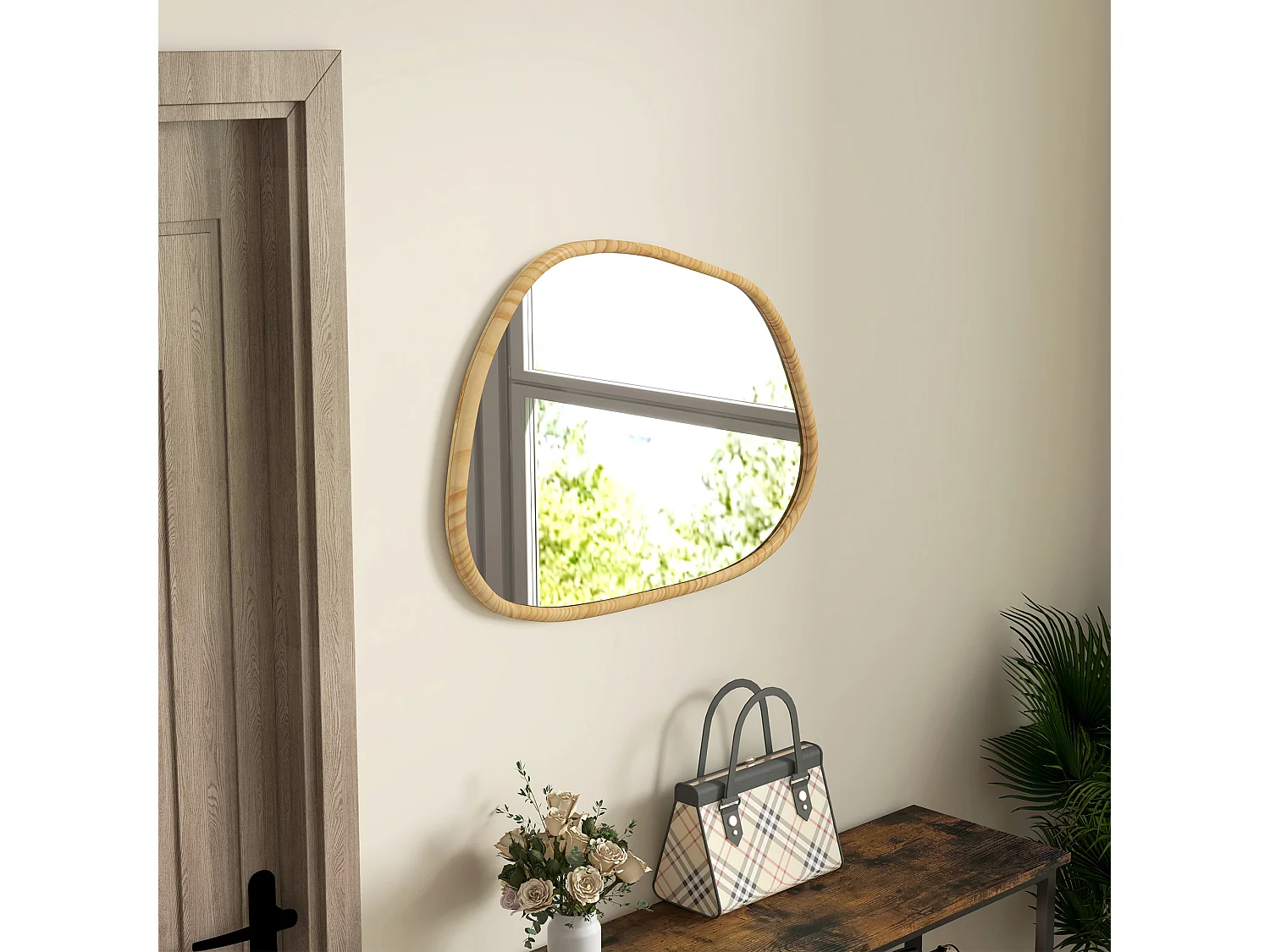 Specchio da parete moderno con bordi irregolari 80x60 cm colore legno