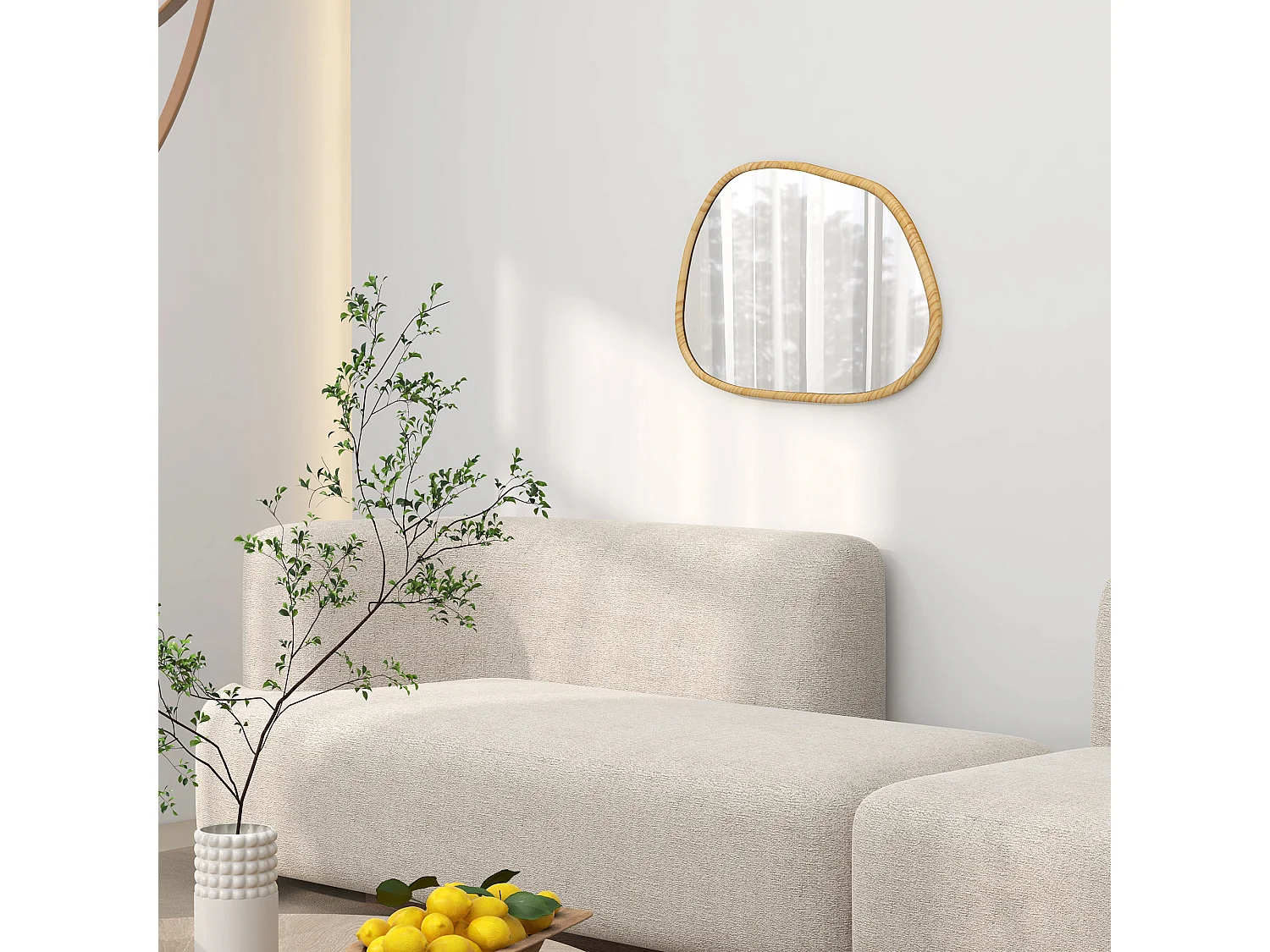 Specchio da parete moderno con bordi irregolari 80x60 cm colore legno