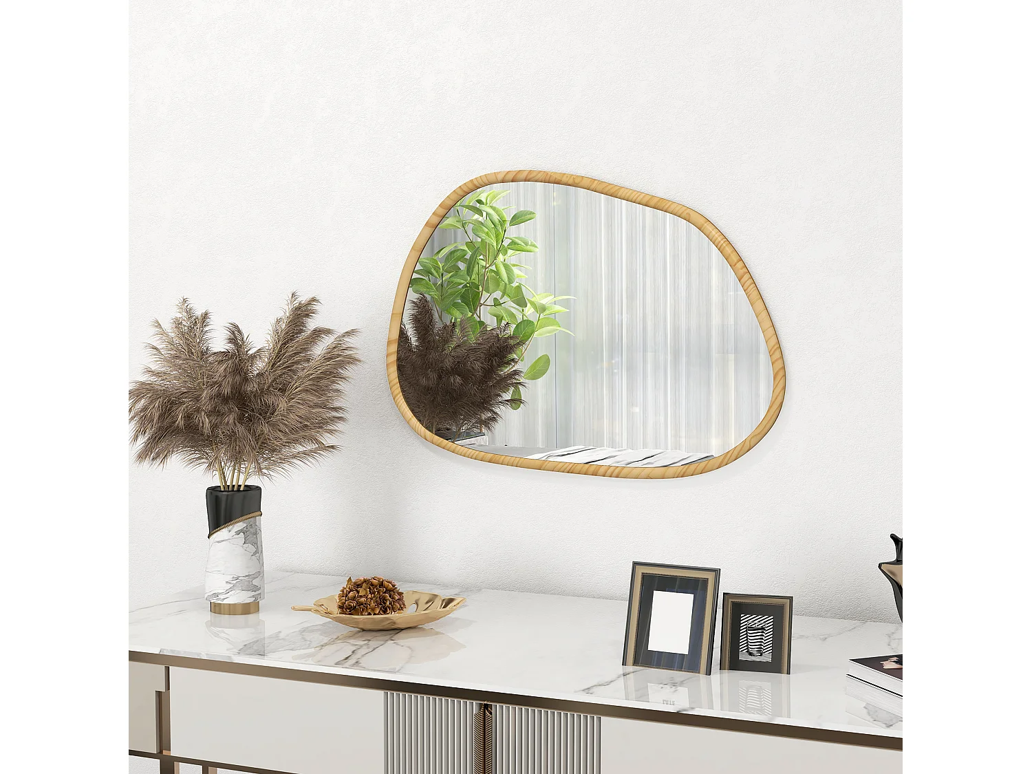 Specchio da parete moderno con bordi irregolari 80x60 cm colore legno