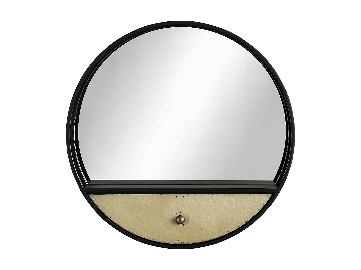 Specchio da parete rotondo da ø61cm con cassetto e cornice nero