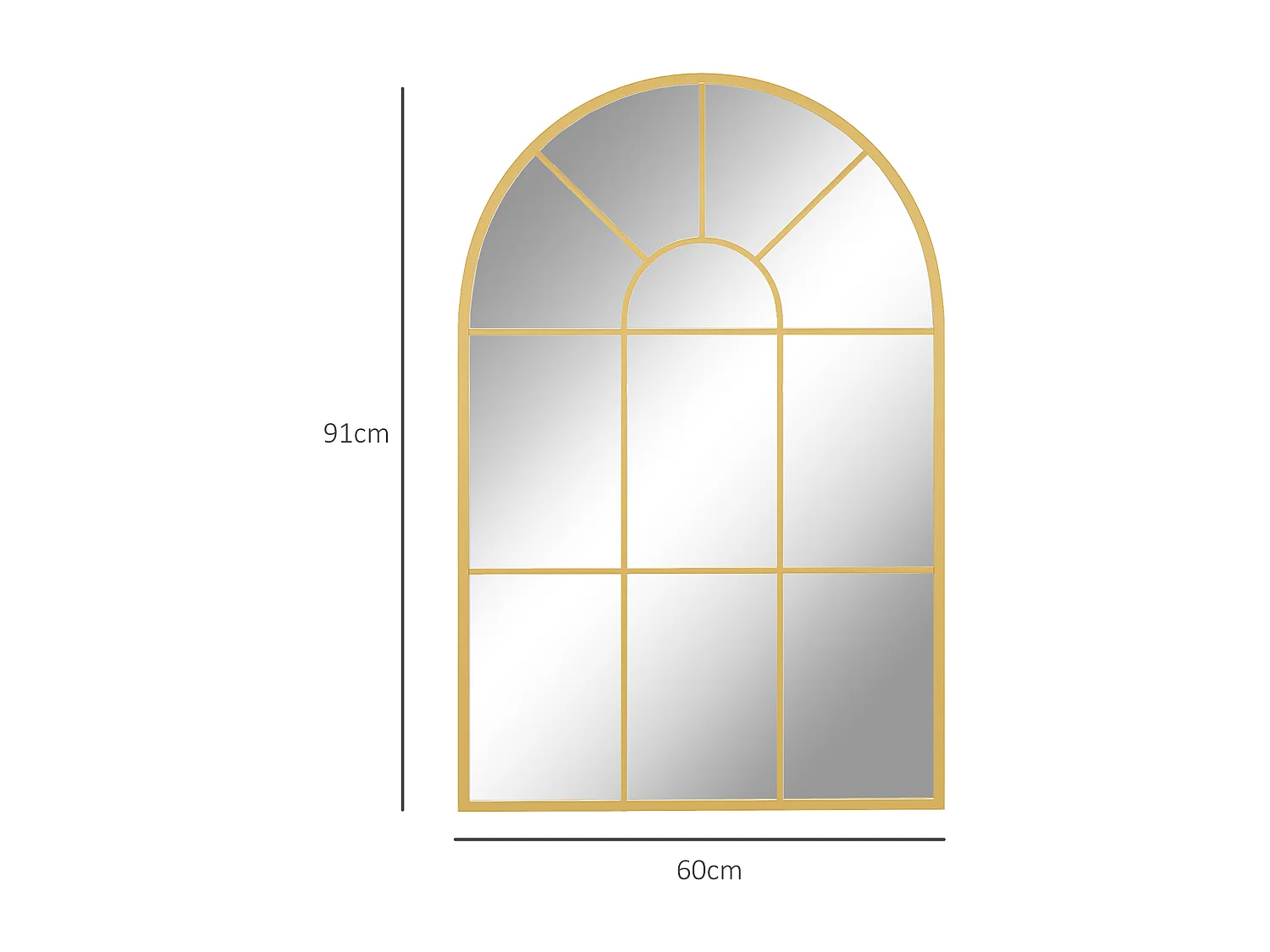 Specchio da parete ad arco stile moderno in vetro e metallo oro