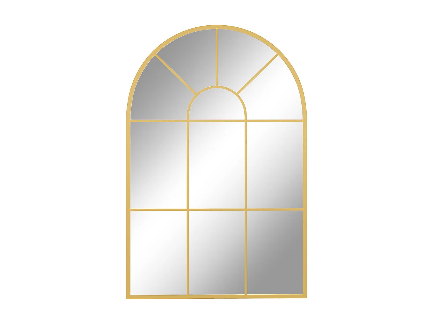 Specchio da parete ad arco stile moderno in vetro e metallo oro