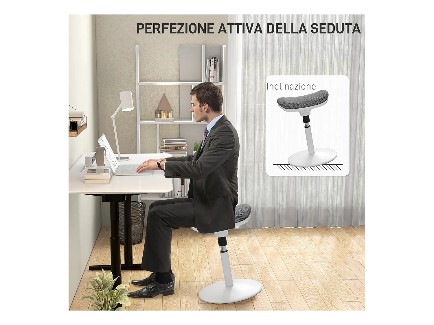 Sgabello ergonomico ad altezza regolabile con inclinazione a 5° grigio