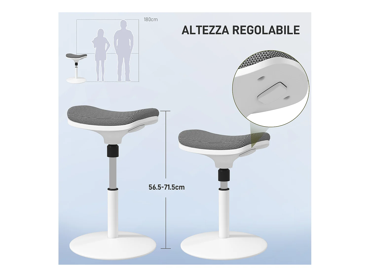 Sgabello ergonomico ad altezza regolabile con inclinazione a 5° grigio