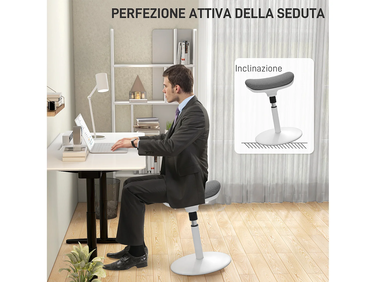 Sgabello ergonomico ad altezza regolabile con inclinazione a 5° grigio