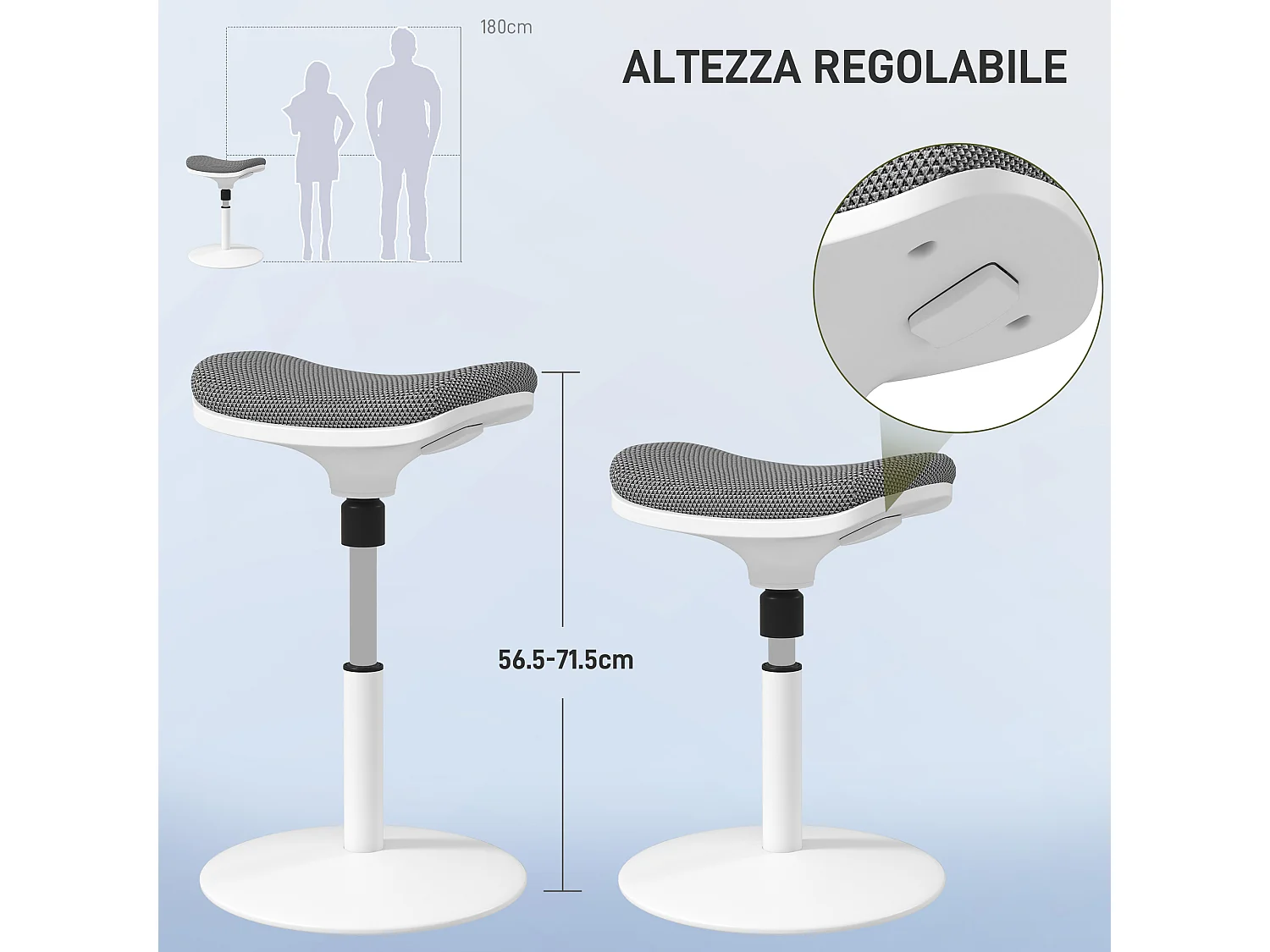 Sgabello ergonomico ad altezza regolabile con inclinazione a 5° grigio
