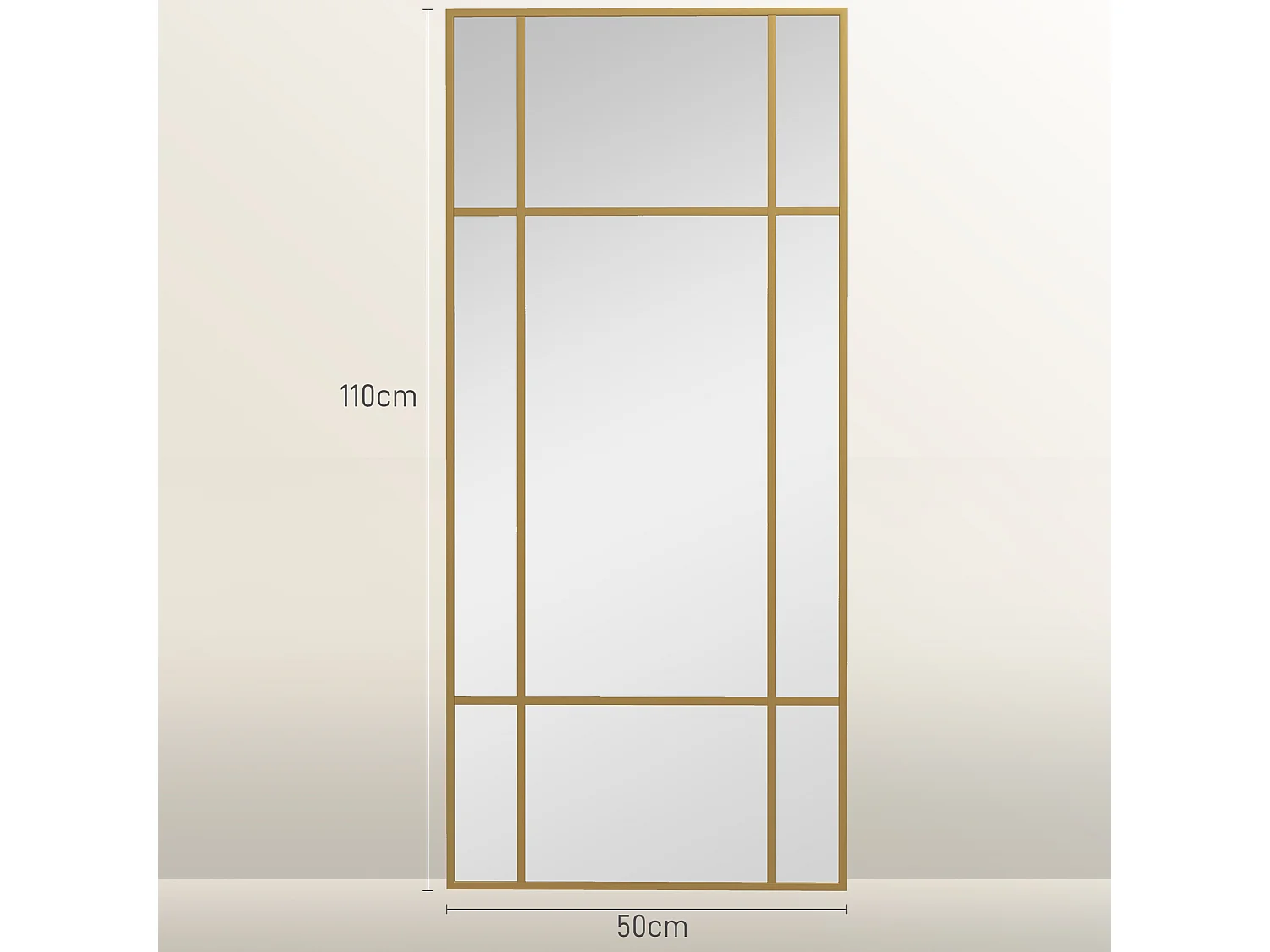 Specchio da parete stile finestra verticale orizzontale 110x50cm oro
