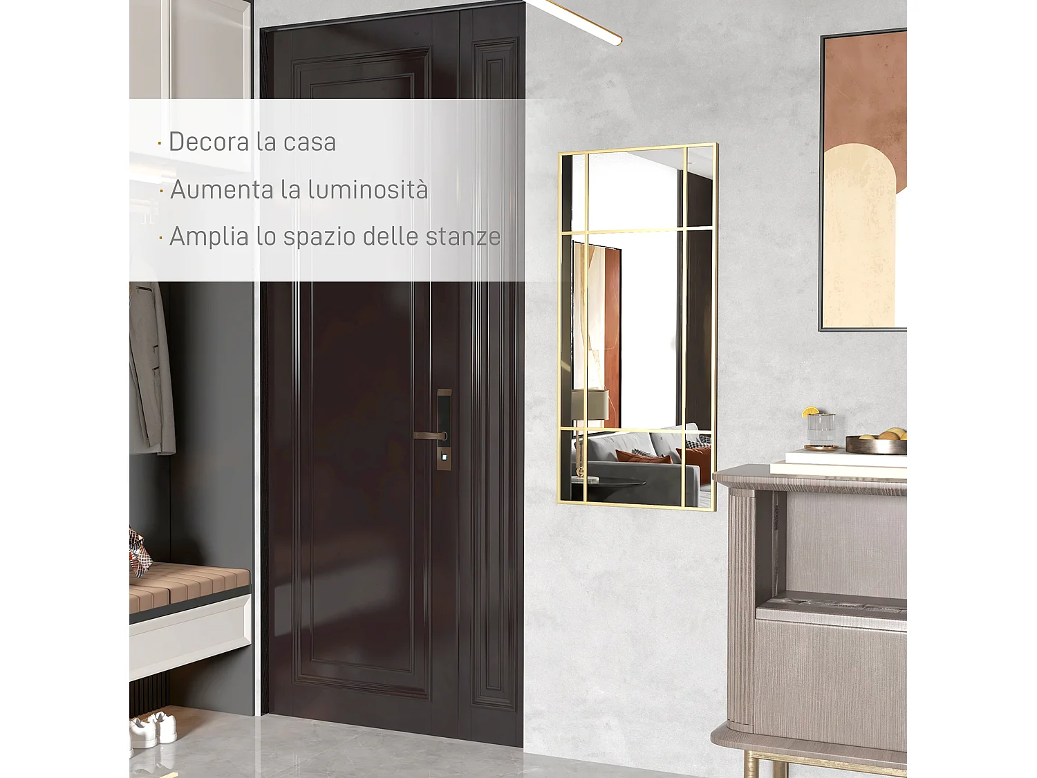 Specchio da parete stile finestra verticale orizzontale 110x50cm oro