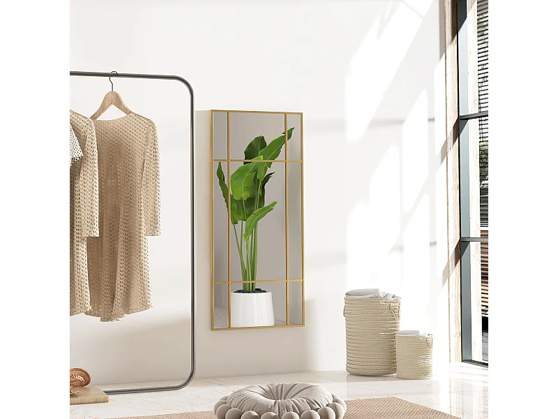 Specchio da parete stile finestra verticale orizzontale 110x50cm oro