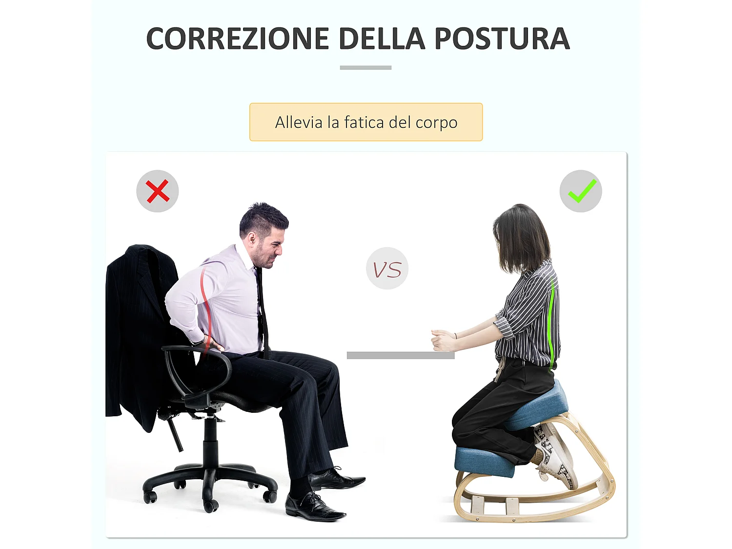 Sedia ergonomica con inginocchiatoio e cuscino imbottito blu