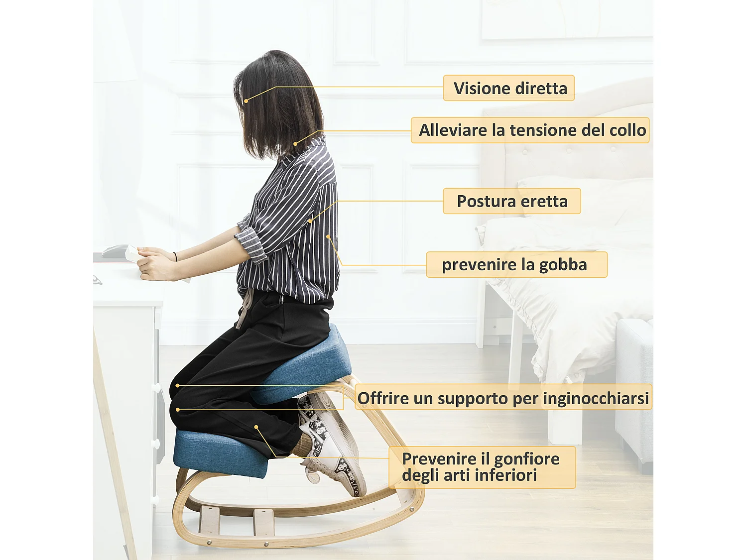 Sedia ergonomica con inginocchiatoio e cuscino imbottito blu