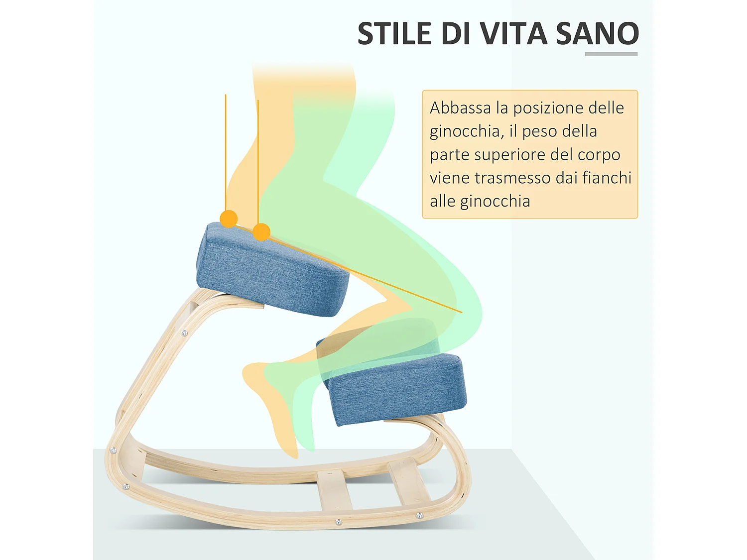 Sedia ergonomica con inginocchiatoio e cuscino imbottito blu