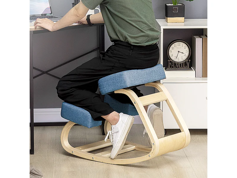 Sedia ergonomica con inginocchiatoio e cuscino imbottito blu