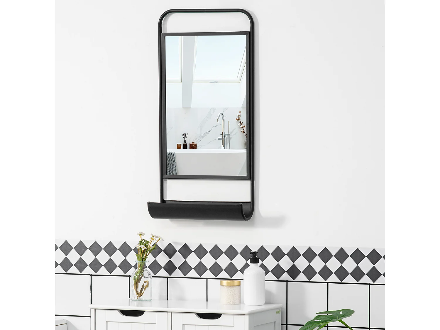 Specchio moderno in metallo con mensola 36.2x12x71.7cm nero