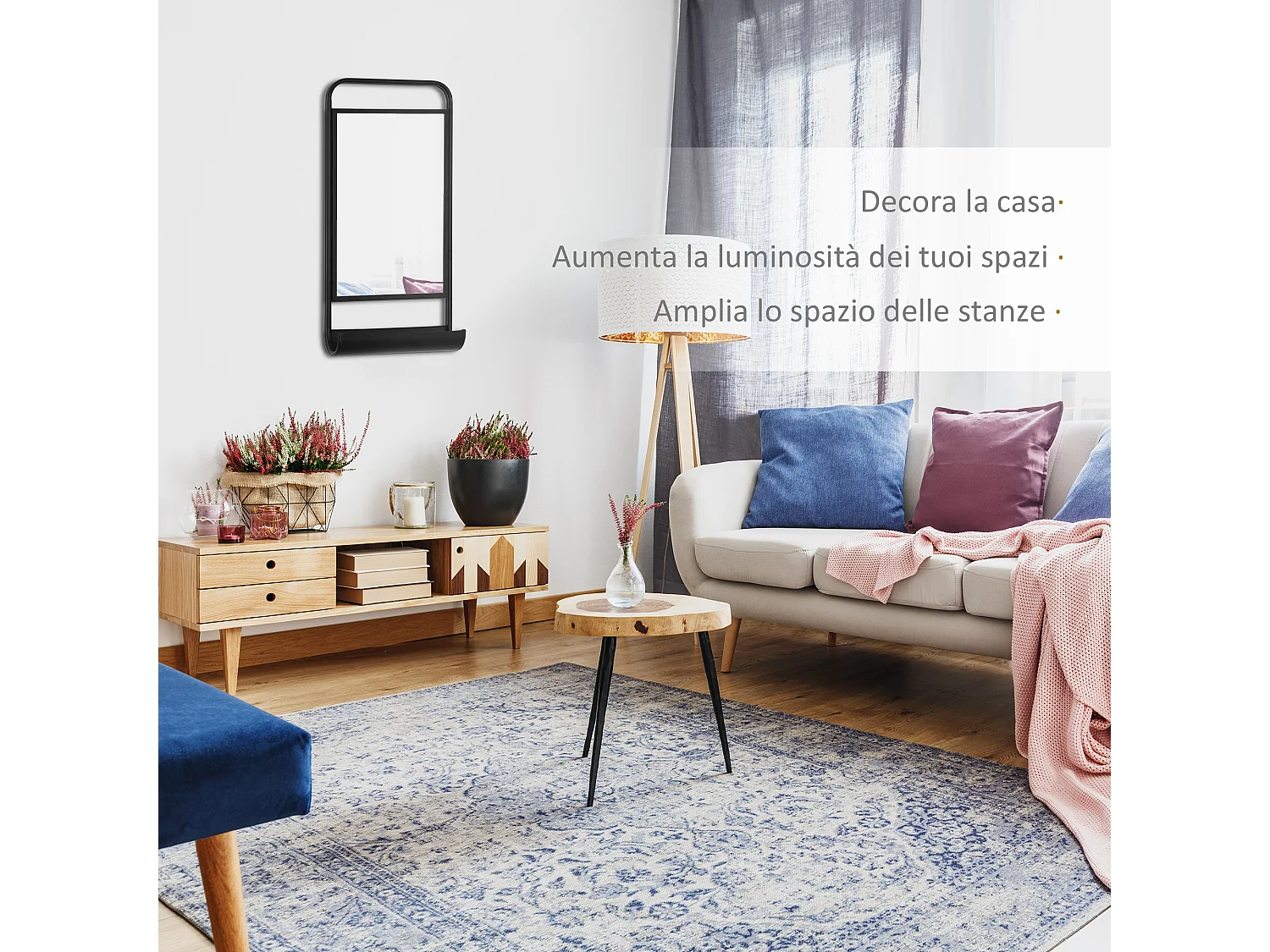 Specchio moderno in metallo con mensola 36.2x12x71.7cm nero