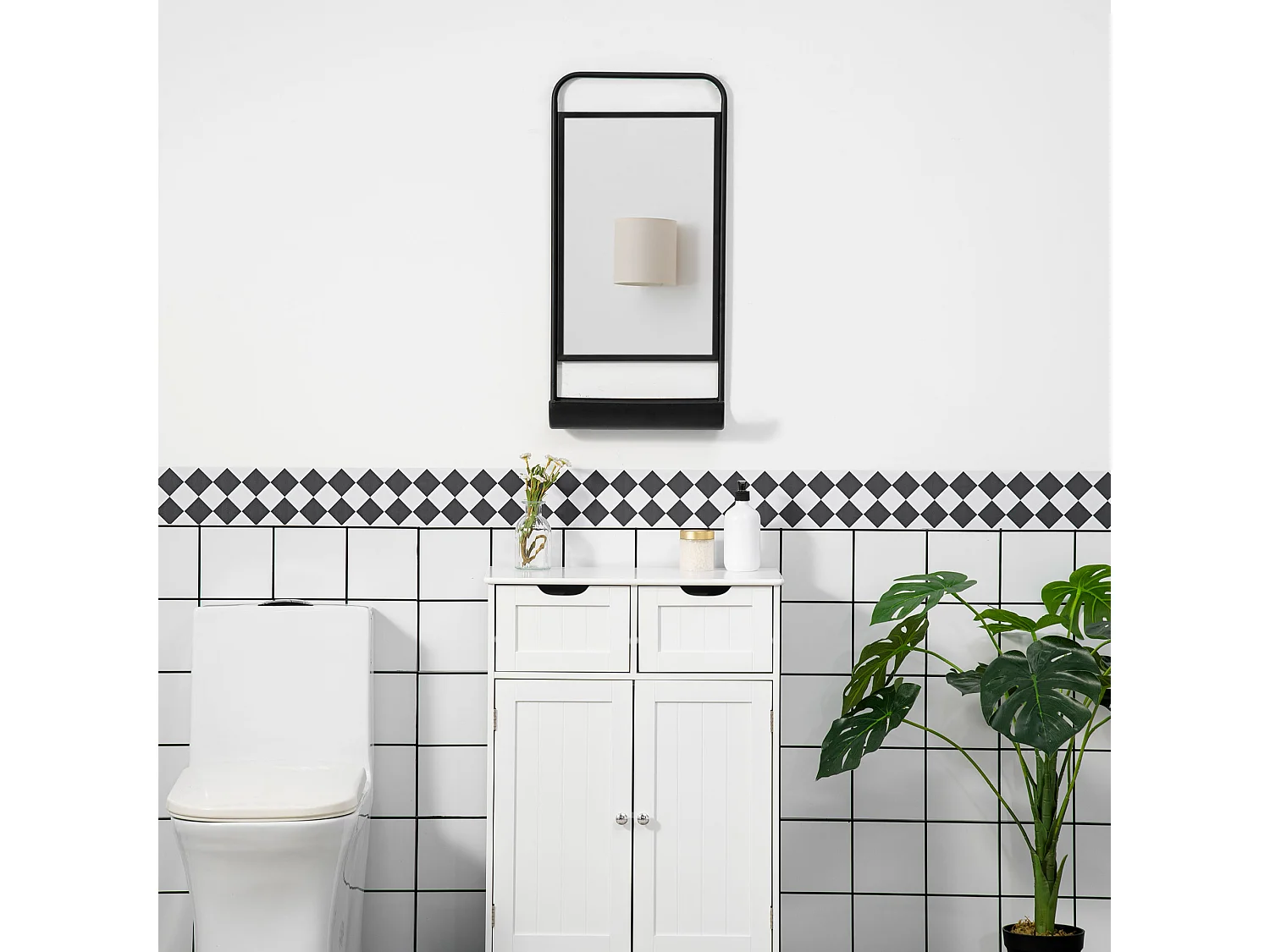 Specchio moderno in metallo con mensola 36.2x12x71.7cm nero