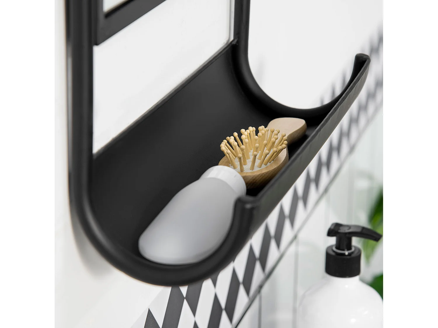 Specchio moderno in metallo con mensola 36.2x12x71.7cm nero