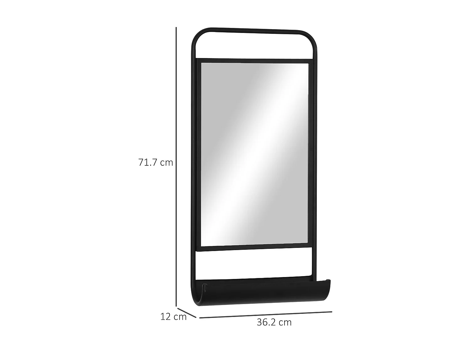 Specchio moderno in metallo con mensola 36.2x12x71.7cm nero