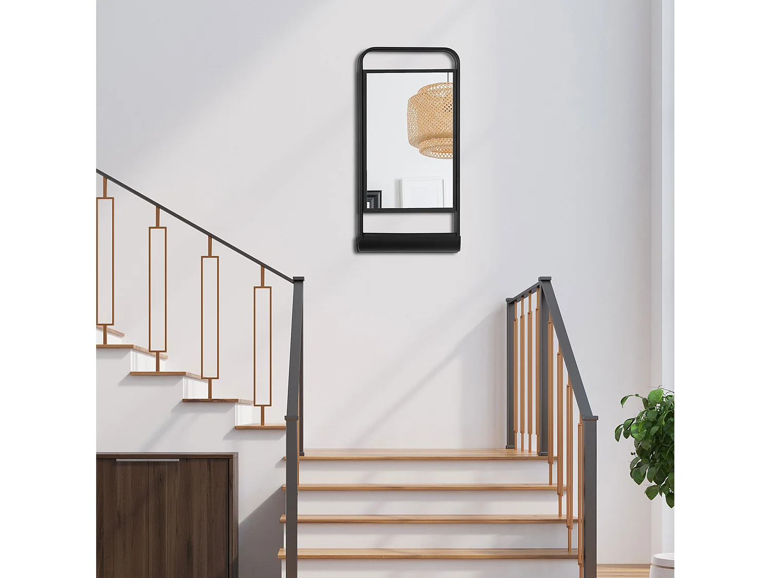 Specchio moderno in metallo con mensola 36.2x12x71.7cm nero