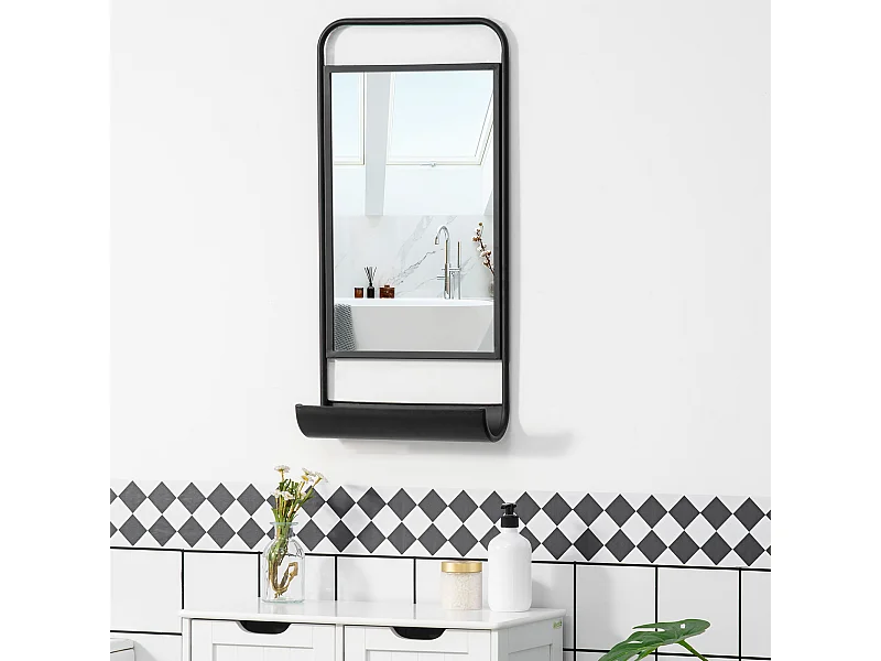 Specchio moderno in metallo con mensola 36.2x12x71.7cm nero