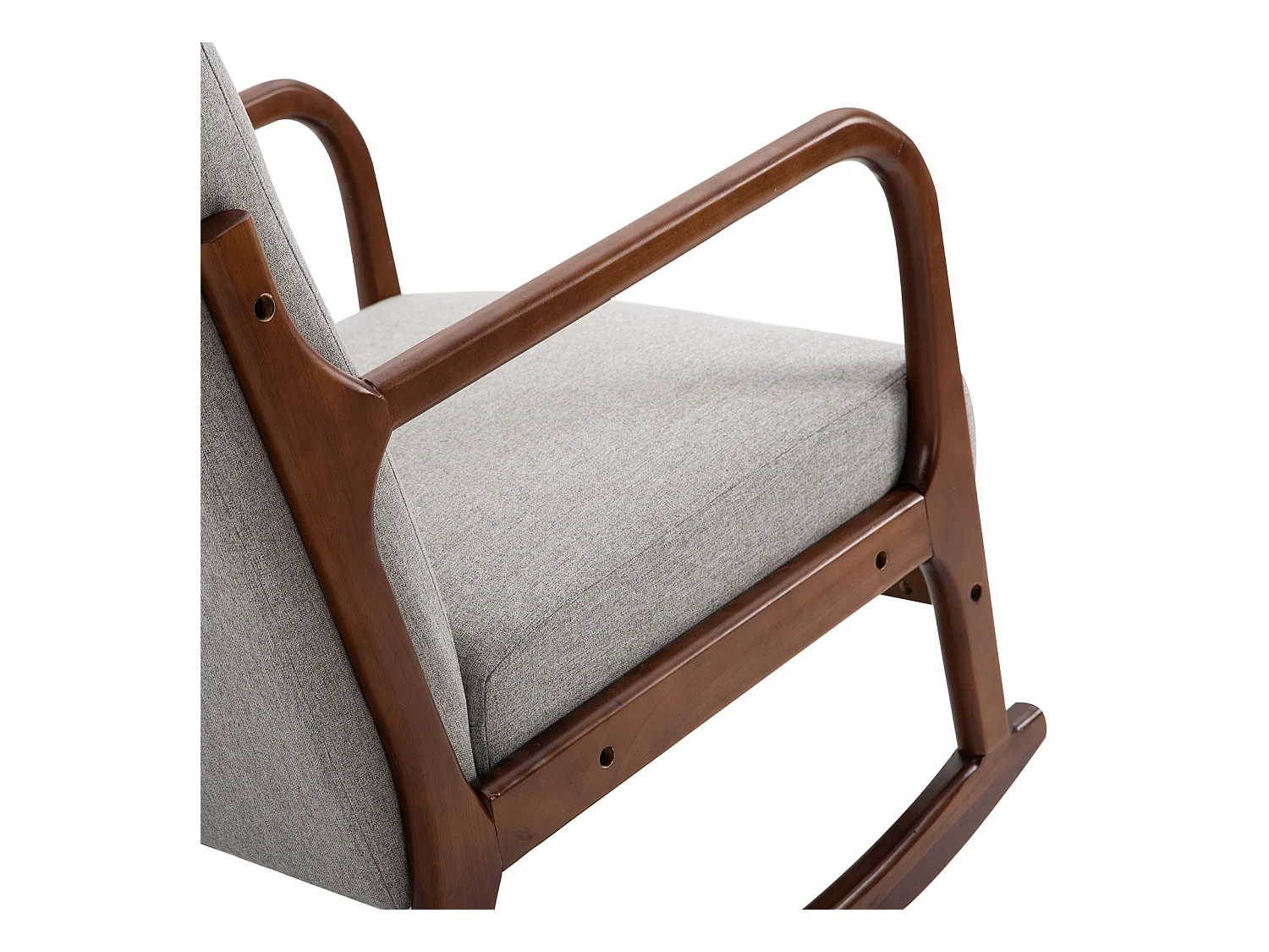 Poltrona a dondolo imbottita stile vintage in legno e tessuto grigio