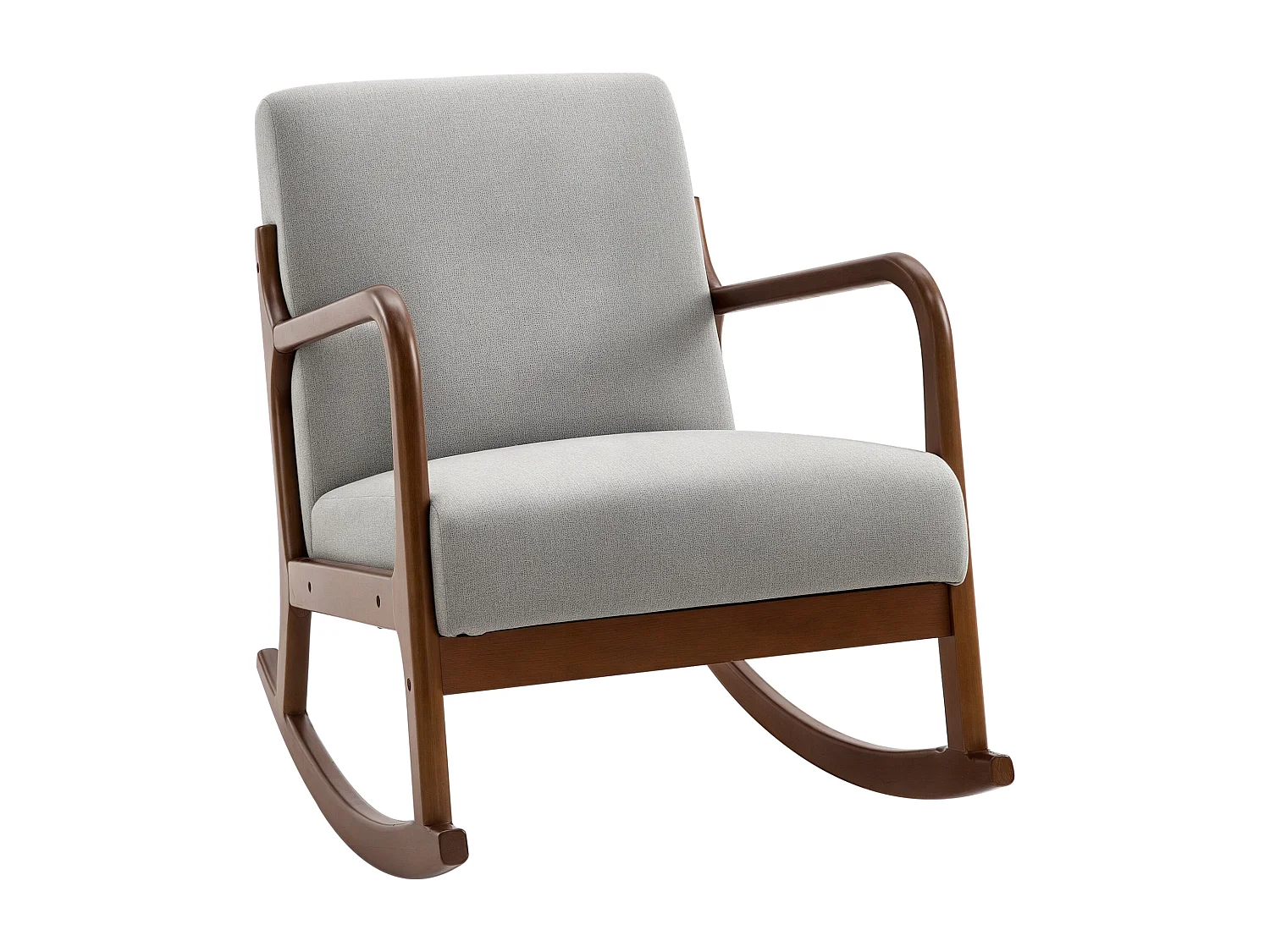 Poltrona a dondolo imbottita stile vintage in legno e tessuto grigio