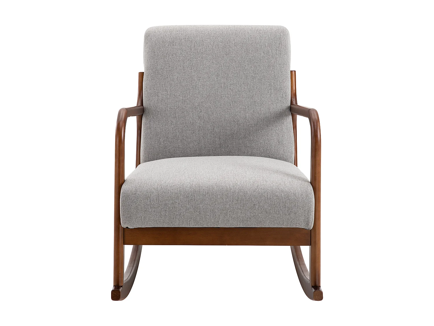 Poltrona a dondolo imbottita stile vintage in legno e tessuto grigio