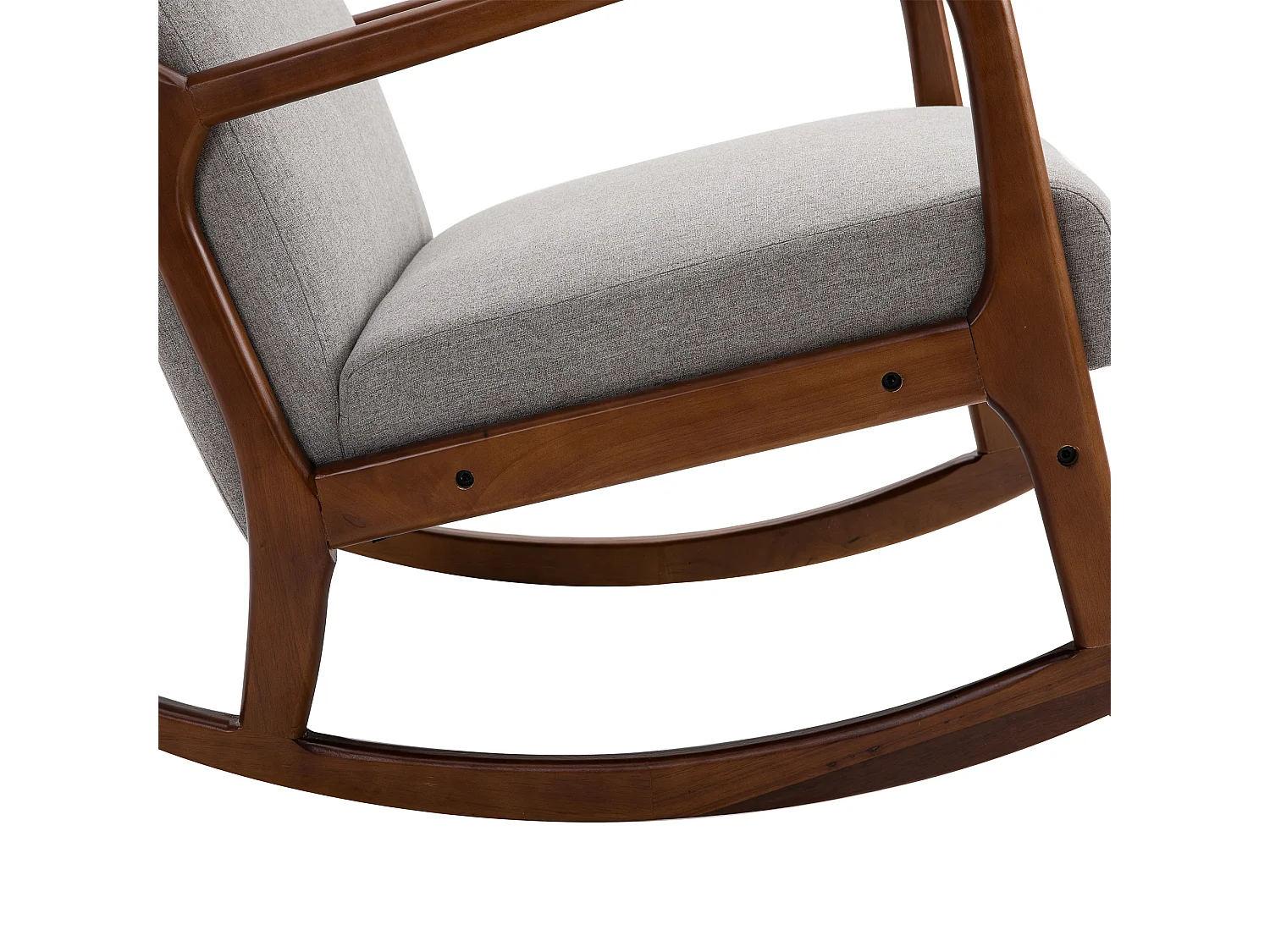 Poltrona a dondolo imbottita stile vintage in legno e tessuto grigio