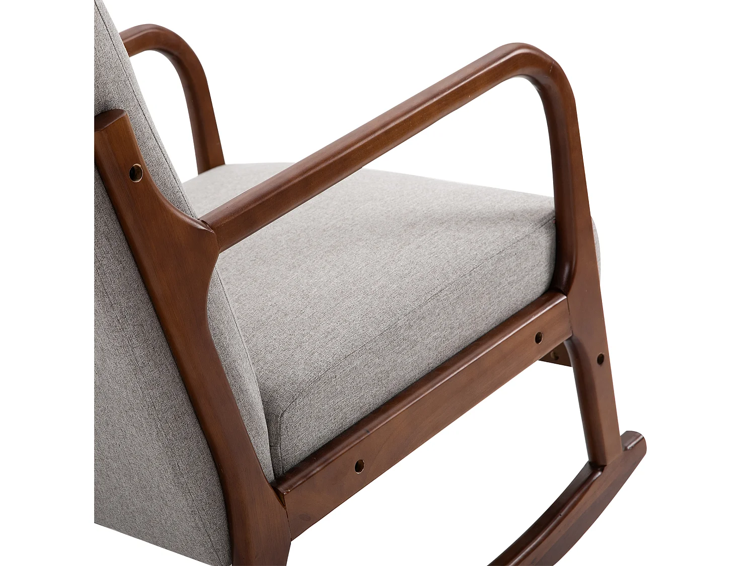 Poltrona a dondolo imbottita stile vintage in legno e tessuto grigio