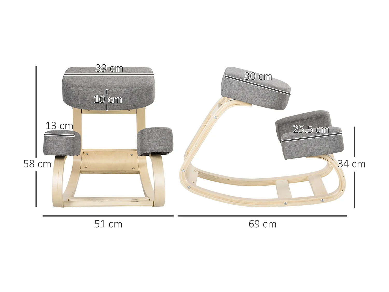 Sedia inginocchiatoio ergonomica con cuscino imbottito grigia