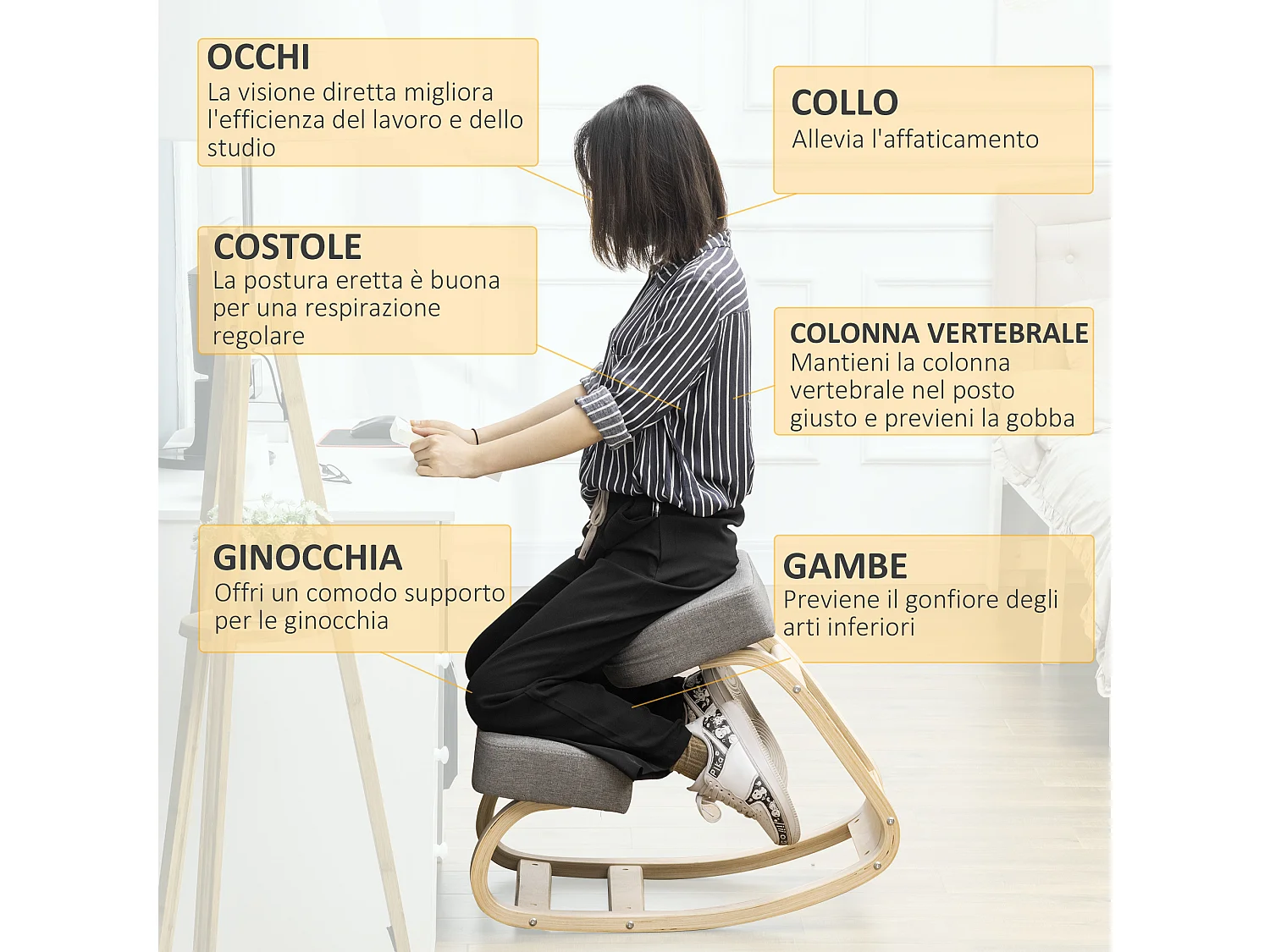 Sedia inginocchiatoio ergonomica con cuscino imbottito grigia