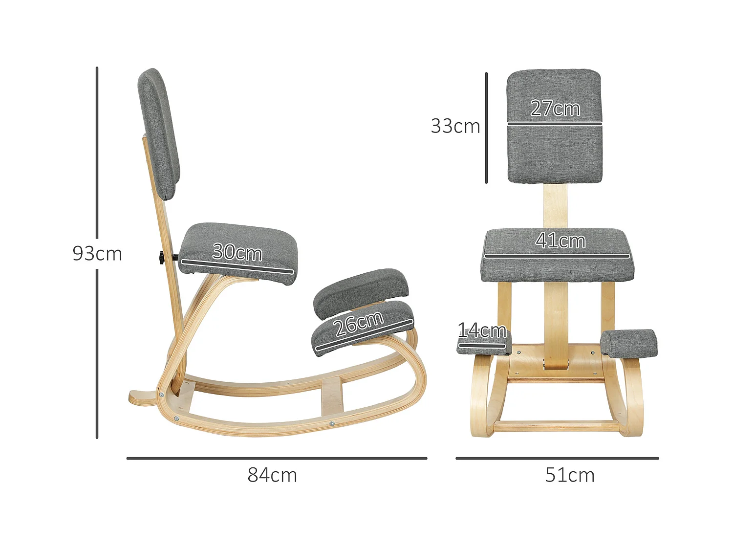 Sedia inginocchiatoio dondolante in tessuto effetto lino legno grigio