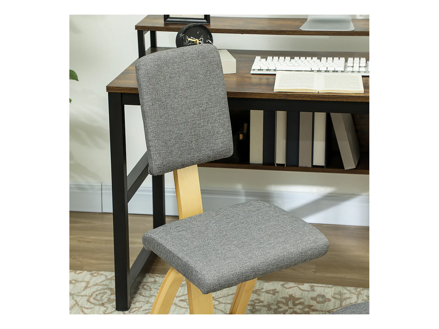 Sedia inginocchiatoio dondolante in tessuto effetto lino legno grigio