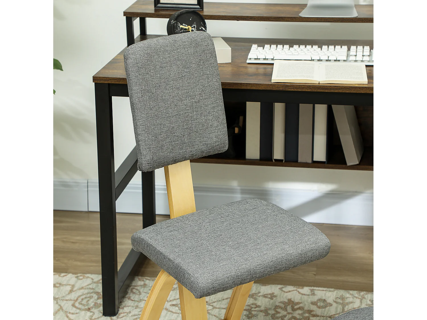 Sedia inginocchiatoio dondolante in tessuto effetto lino legno grigio